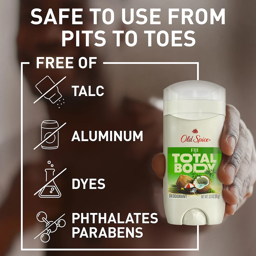 Whole Body Deodorant Stick, Aluminum Free Total Body Deodorant, Fiji Scent, 24/7 Freshness From Pits to Toes and Down Below // Dermatologist Tested
