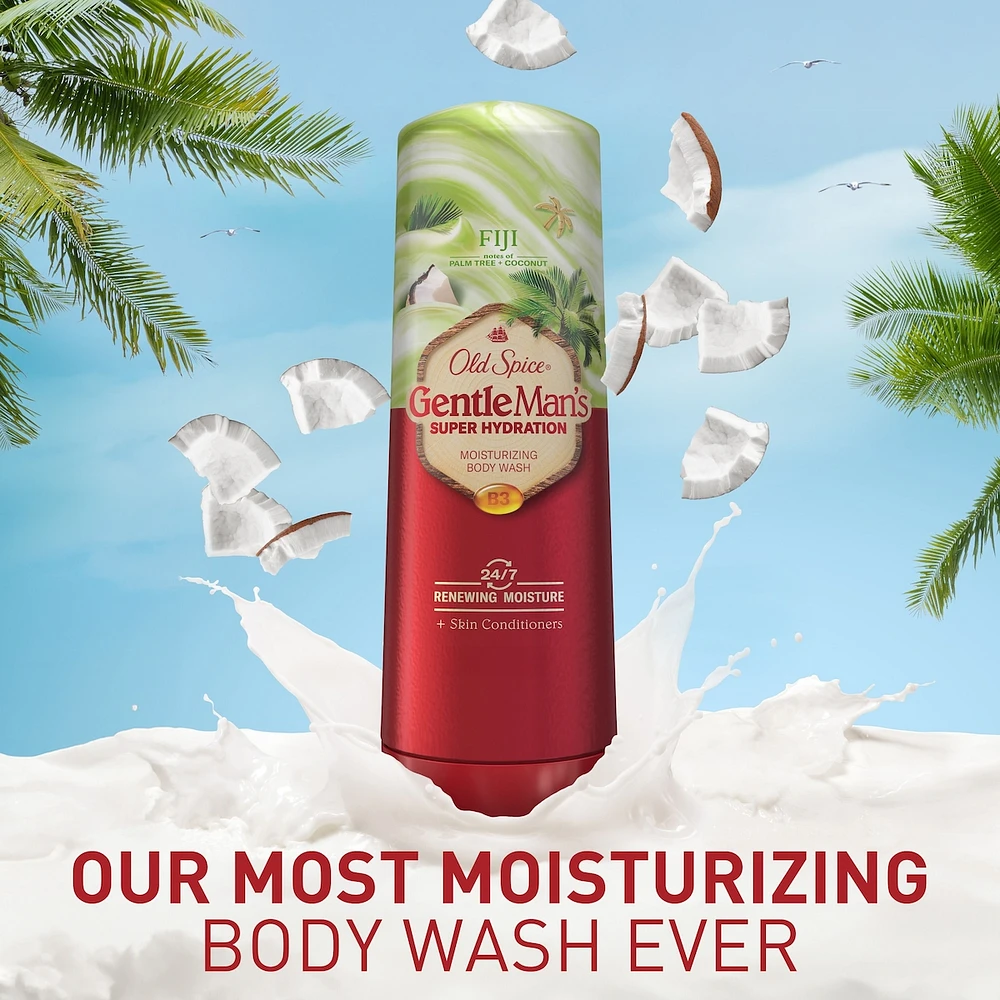 Super Hydration Men's Body Wash, Fiji with Palm Tree + Coconut, 24/7 Renewing Moisture