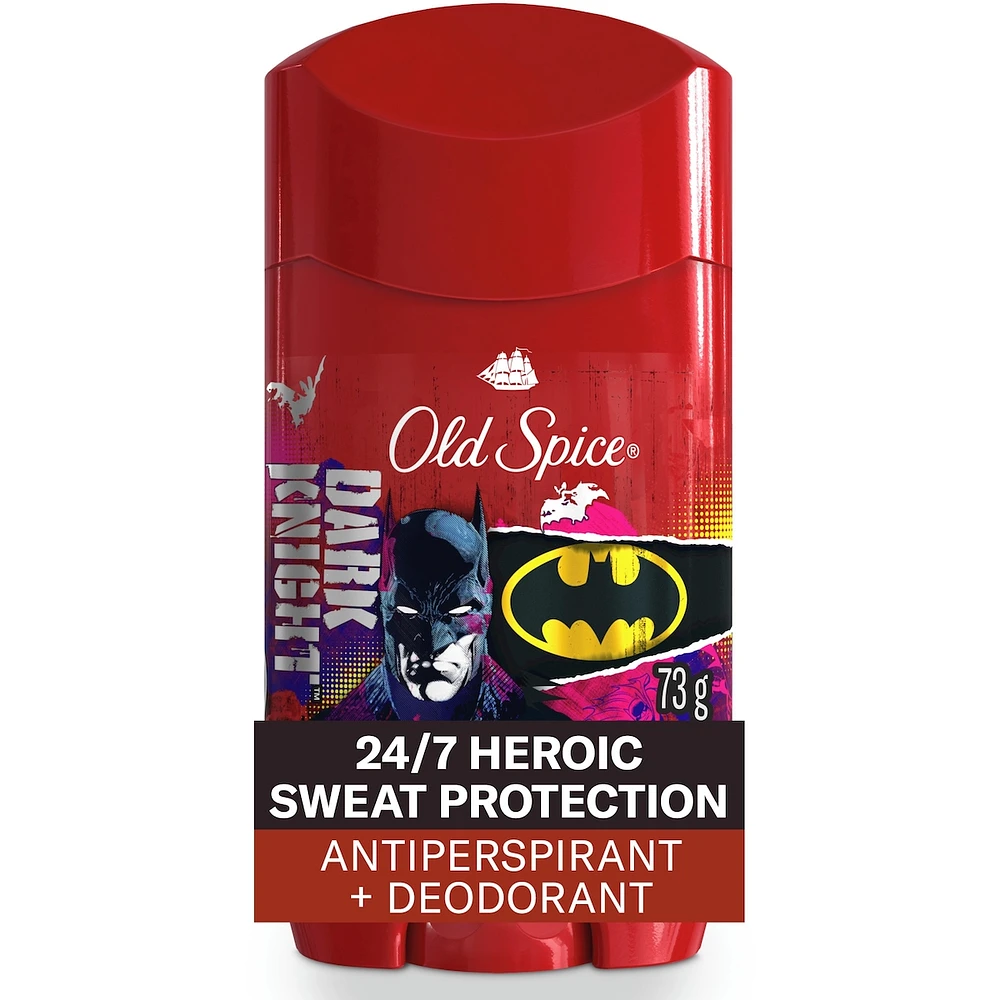 Antisudorifique et désodorisant pour hommes, fraîcheur 24heures sur 24, 7jours sur 7, protection longue durée contre la transpiration et les odeurs, sentez comme un héros, Batman, parfum Cerise noire et crépuscule, 73g
