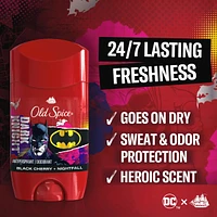 Antisudorifique et désodorisant pour hommes, fraîcheur 24heures sur 24, 7jours sur 7, protection longue durée contre la transpiration et les odeurs, sentez comme un héros, Batman, parfum Cerise noire et crépuscule, 73g