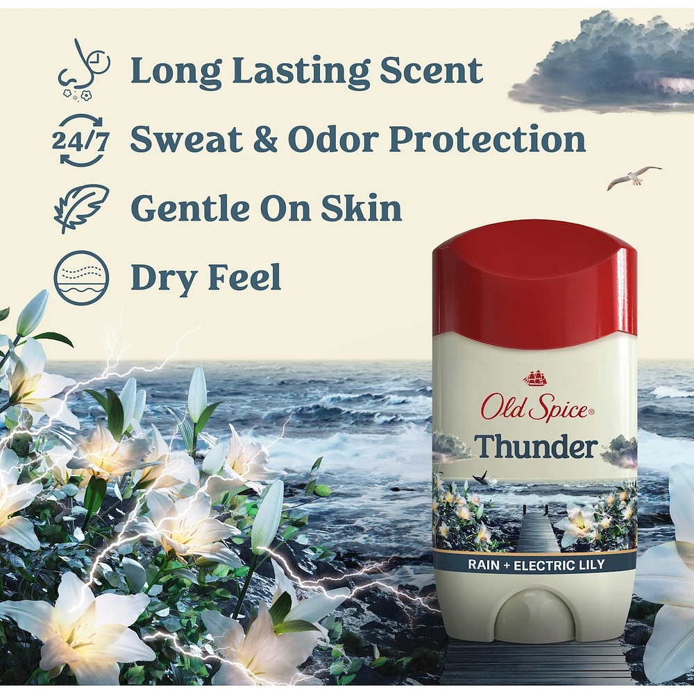 Antisudorifique et désodorisant pour hommes, parfum Tonnerre, fraîcheur et protection contre la transpiration durables 24heures sur 24, 7jours sur 7, 73g