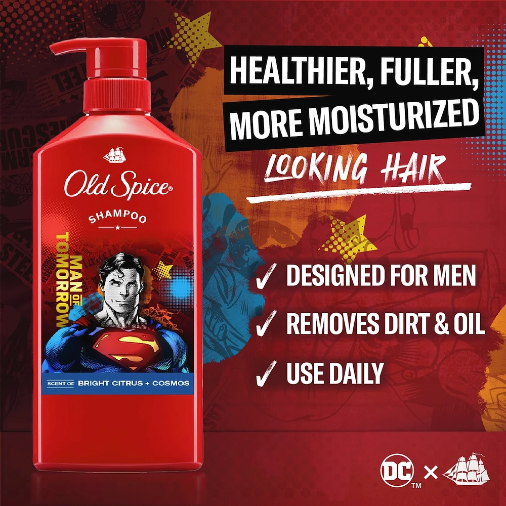 Shampoo x Superman, Man of Tomorrow, DC Comics Collaboration, Healthier, Fuller, More Moisturized Looking Hair, Bright Citrus + Cosmos Scent