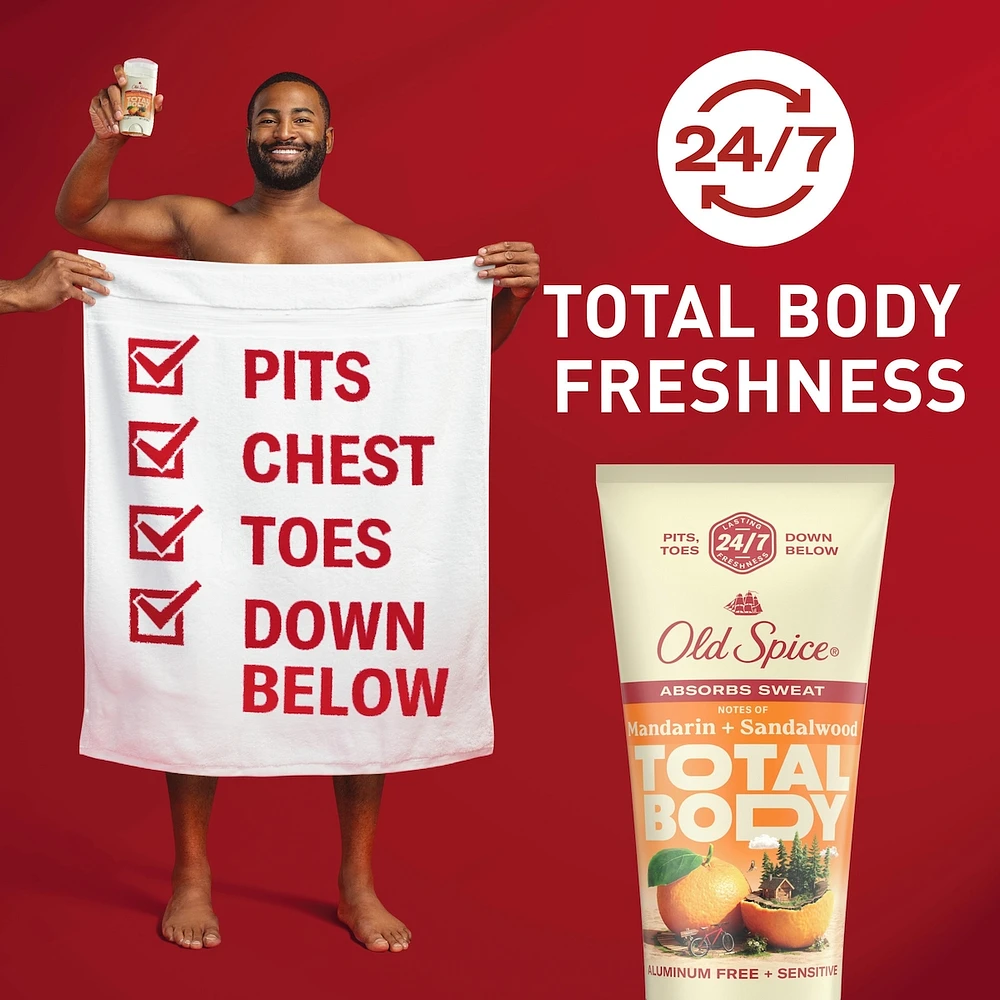 Whole Body Deodorant Lotion, Aluminum Free Total Body Deodorant, Mandarin + Sandalwood Scent, Absorbs Sweat //24/7 Freshness From Pits to Toes and Down Below