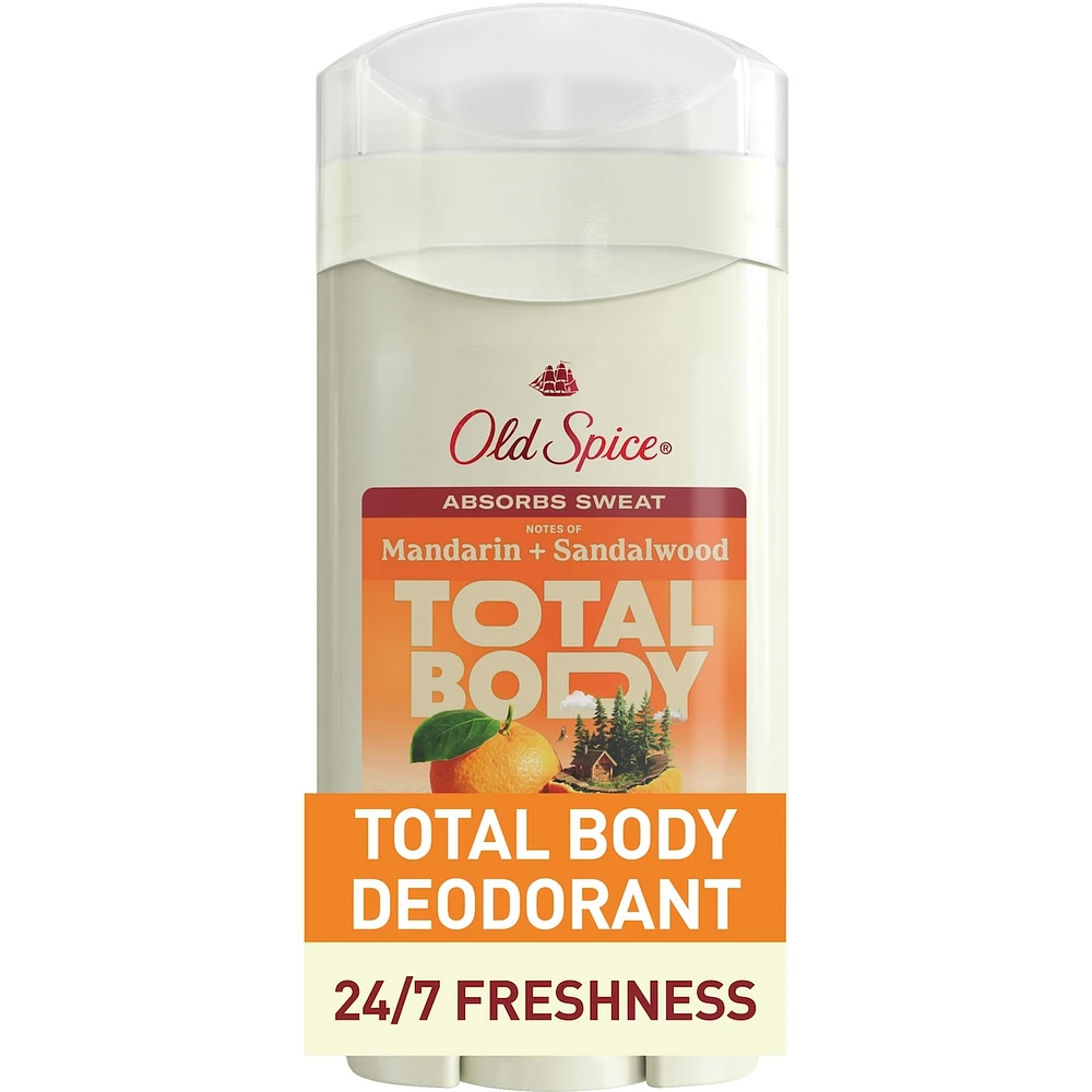 Whole Body Deodorant Stick, Aluminum Free Total Body Deodorant, Mandarin + Sandalwood Scent, Absorbs Sweat //24/7 Freshness From Pits to Toes and Down Below