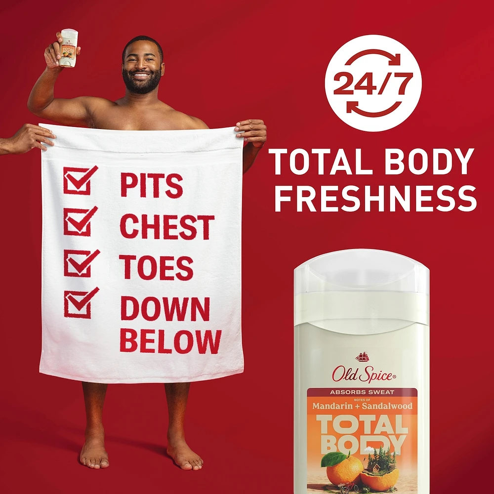 Whole Body Deodorant Stick, Aluminum Free Total Body Deodorant, Mandarin + Sandalwood Scent, Absorbs Sweat //24/7 Freshness From Pits to Toes and Down Below