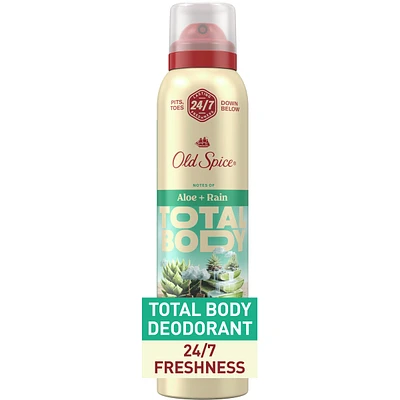 Whole Body Deodorant for Men, Total Body Deodorant, Aloe + Rain, Aluminum Free Spray for 24/7 Freshness