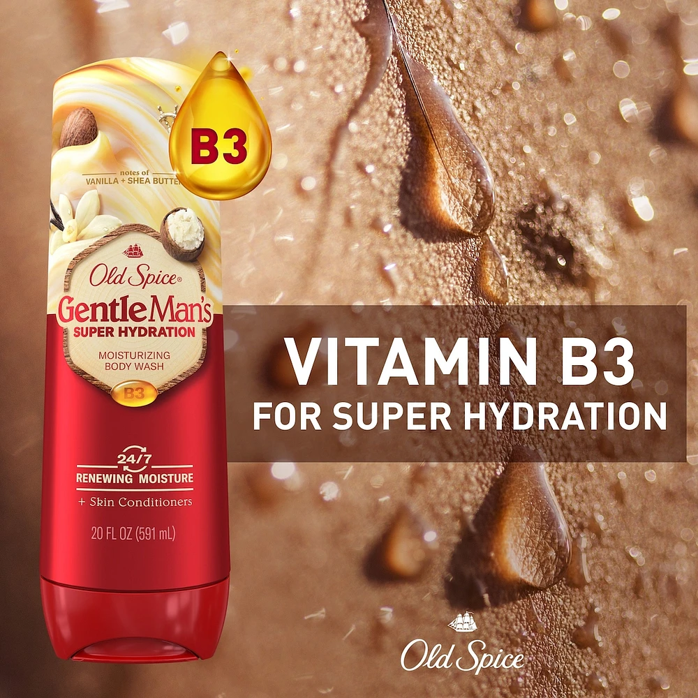 Super Hydration Men's Body Wash, Vanilla + Shea, 24/7 Renewing Moisture