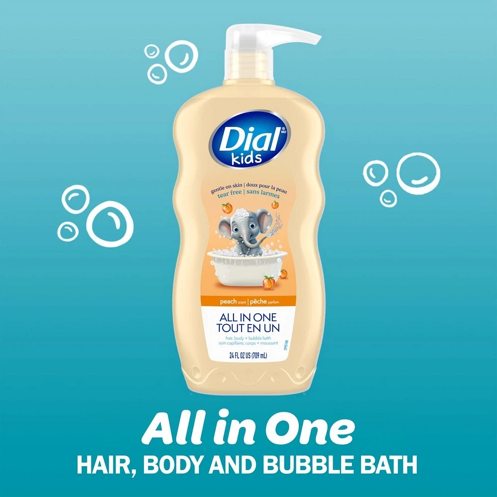 Dial Kids Peach 3in1 Hair, Body, + Bubble Bath
