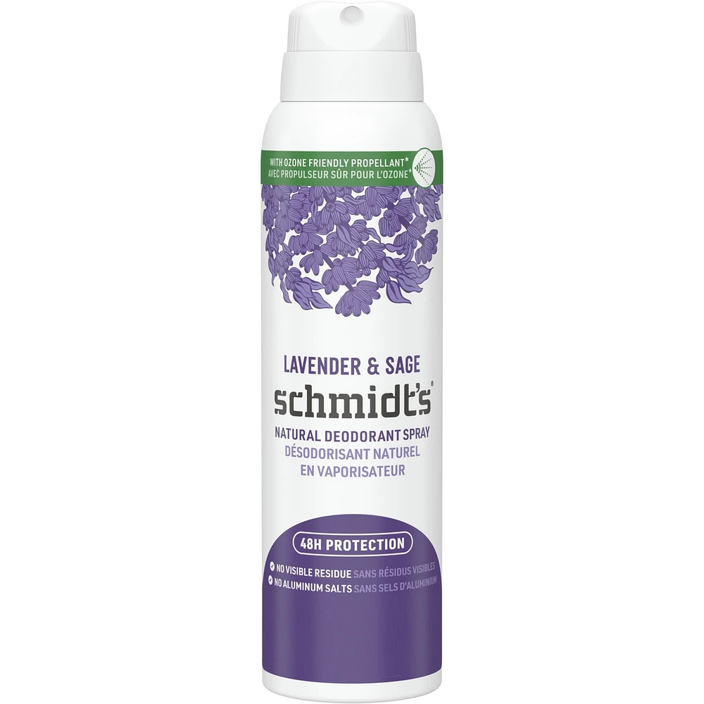 Schmidt's Natural Deodorant Spray for women and men, Lavender & Sage with 48H odour protection, no aluminum salts, no white marks, cruelty-free, vegan deodorant 91 g