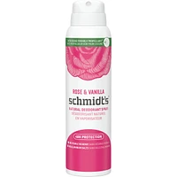 Schmidt's  Natural Deodorant Spray for women and men, Rose & Vanilla with 48H odour protection, no aluminum, no white marks, cruelty-free, vegan deodorant 91 g