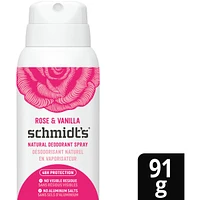 Schmidt's  Natural Deodorant Spray for women and men, Rose & Vanilla with 48H odour protection, no aluminum, no white marks, cruelty-free, vegan deodorant 91 g