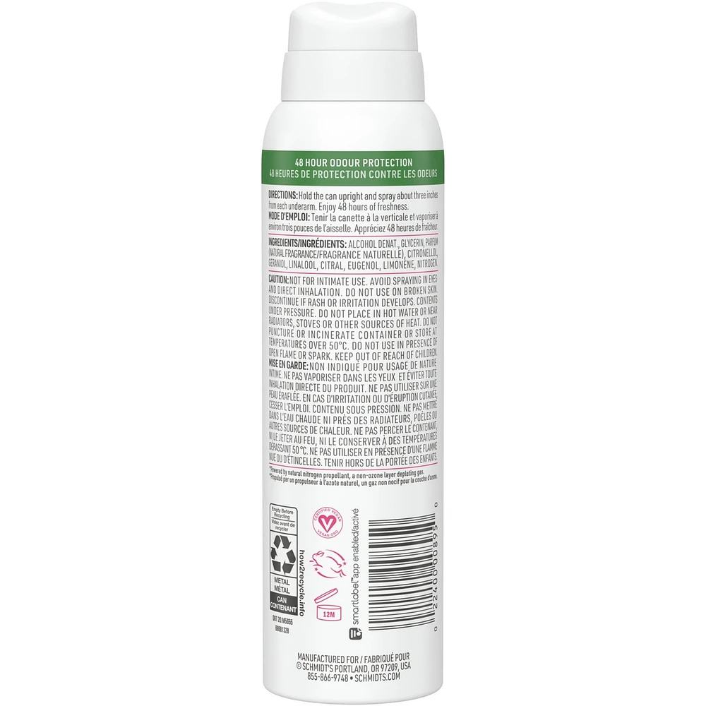 Schmidt's  Natural Deodorant Spray for women and men, Rose & Vanilla with 48H odour protection, no aluminum, no white marks, cruelty-free, vegan deodorant 91 g