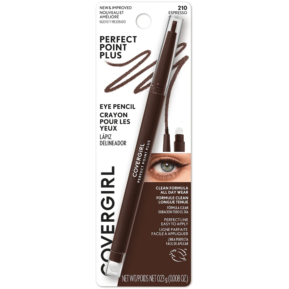 Perfect Point Plus Eyeliner, micro-fine point, precise line, built-in smudger tip for a softer, smokier look