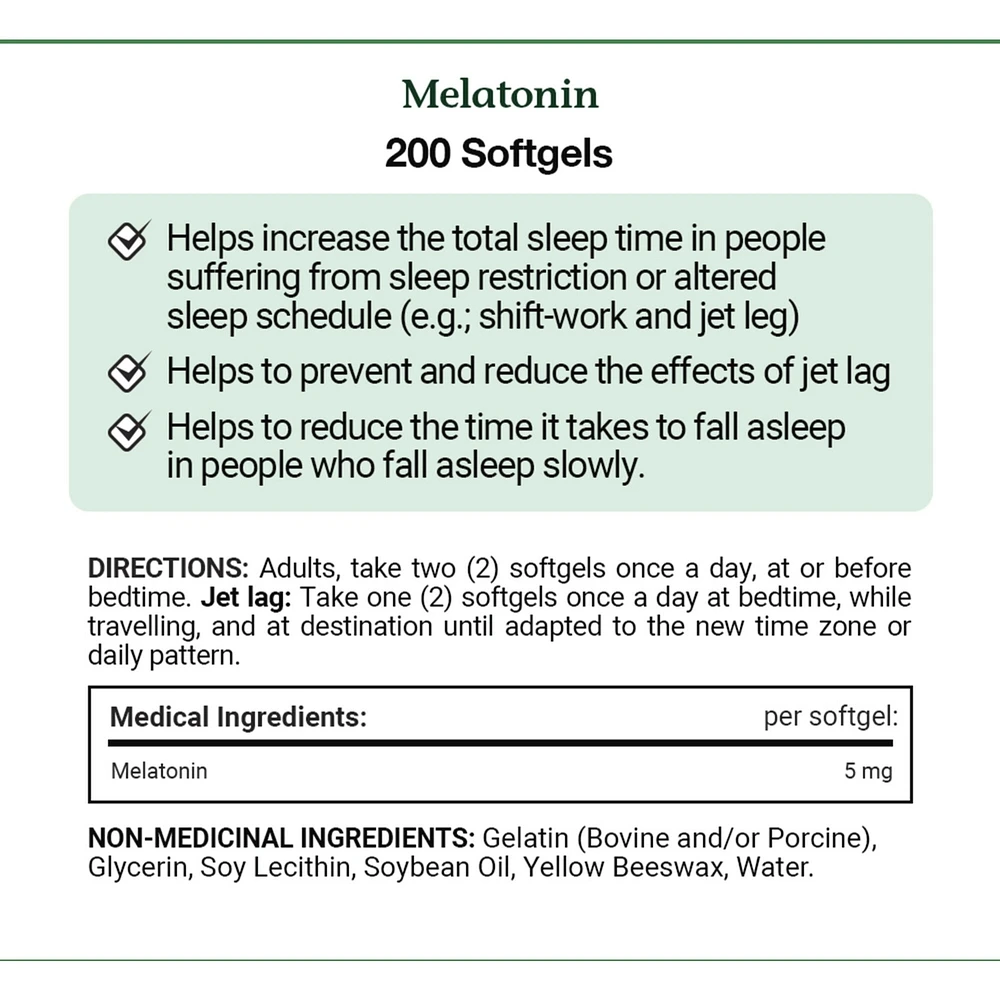 Melatonin 5 Mg Helps Reset The Body's Sleep-Wake Cycle Value Sized 200 Softgels