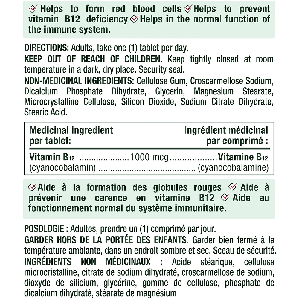Vitamin B-12 1000 mcg Value Size