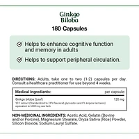 Gingko Biloba, 120 mg, Value Size, 180 Capsules