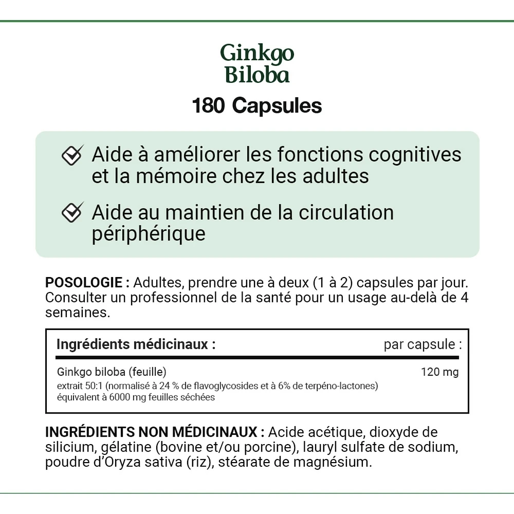 Gingko Biloba, 120 mg, Value Size, 180 Capsules