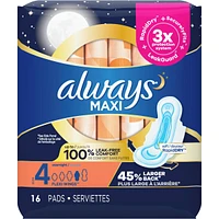 Maxi Overnight Pads with Wings, Size 4, Overnight, Unscented