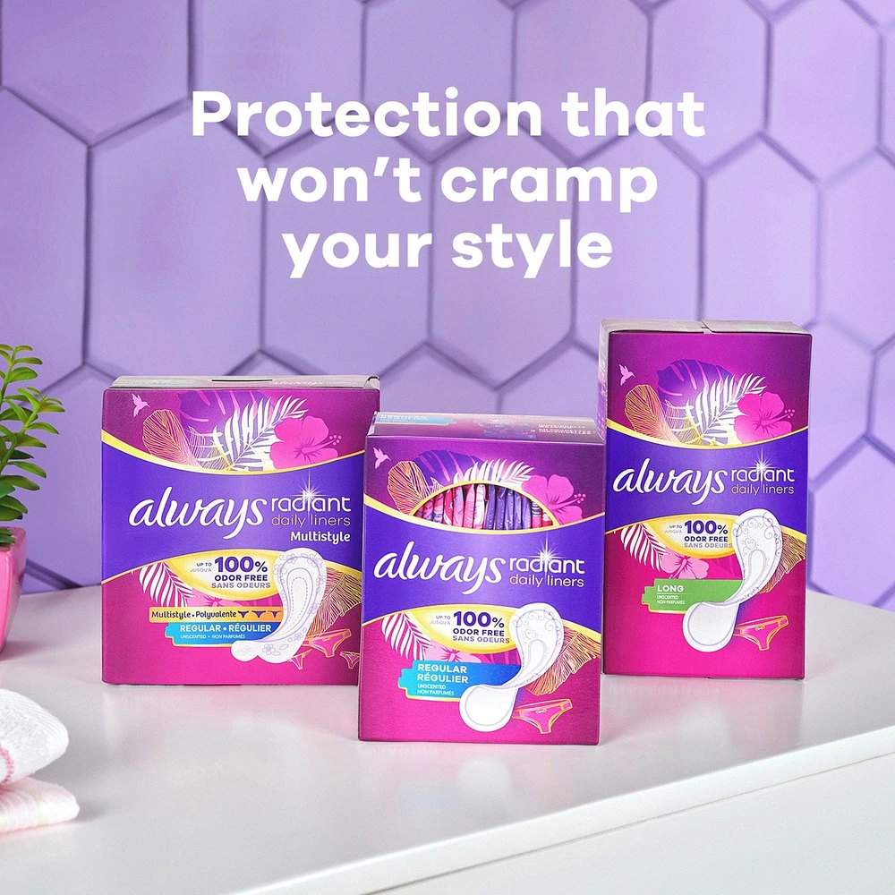 Radiant Daily Multistyle Liners Regular, Unscented, Up to 100% Odor-free