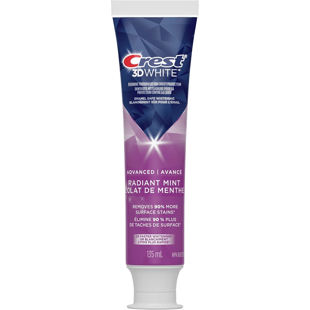 Crest 3D White Advanced, Teeth Whitening Toothpaste Radiant Mint, 135 ml