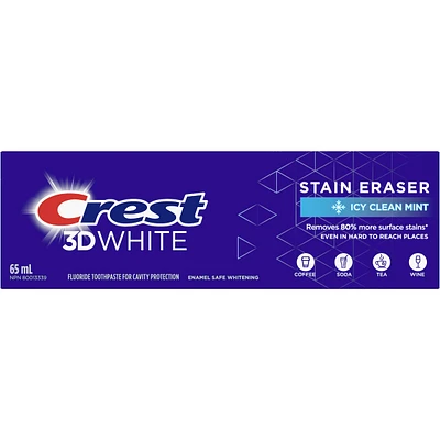 Crest 3D White Stain Eraser Teeth Whitening Toothpaste, Icy Clean Mint, 65 ml