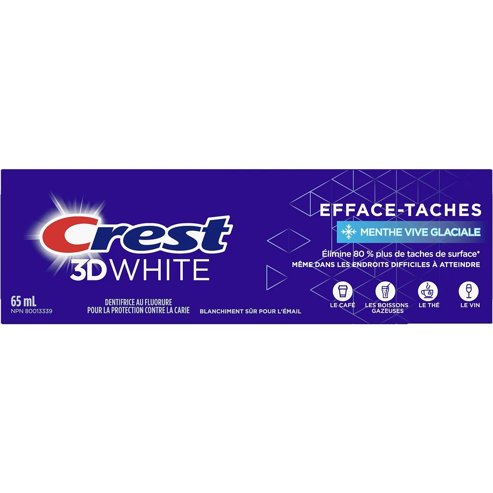 Crest 3D White Stain Eraser Teeth Whitening Toothpaste, Icy Clean Mint, 65 ml