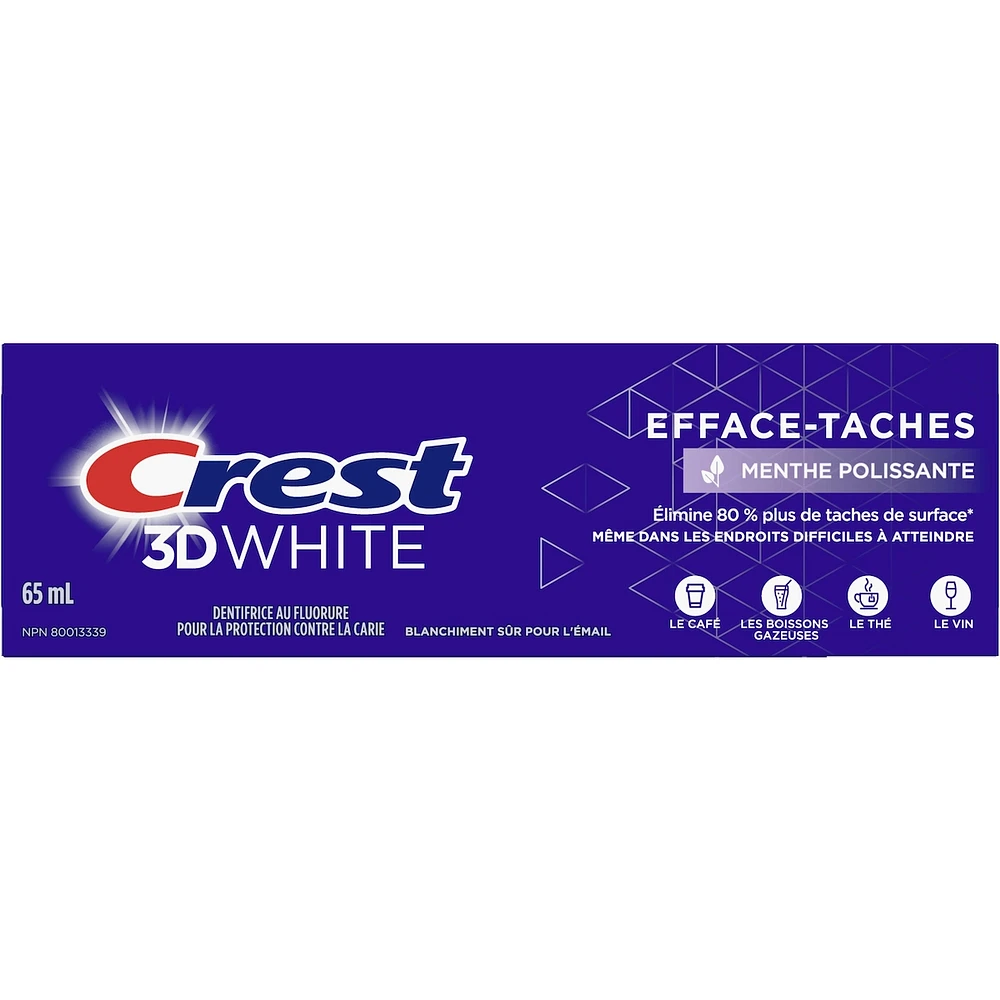 Crest 3D White Stain Eraser Teeth Whitening Toothpaste, Polishing Mint, 65 ml