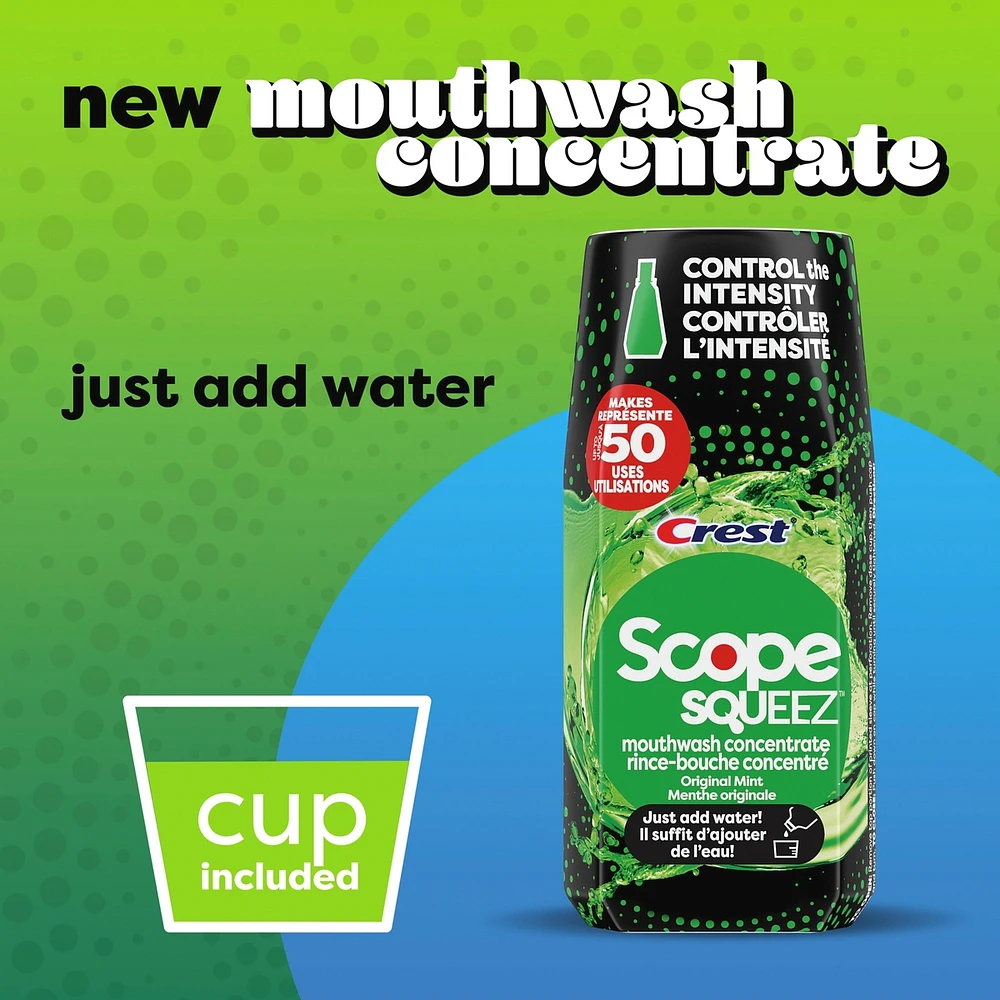Scope Squeez Mouthwash Concentrate, Original Mint Flavour, Equal Uses up to 1L Bottle vs 1L Scope Outlast Mouthwash, Squeez to Control the Strength