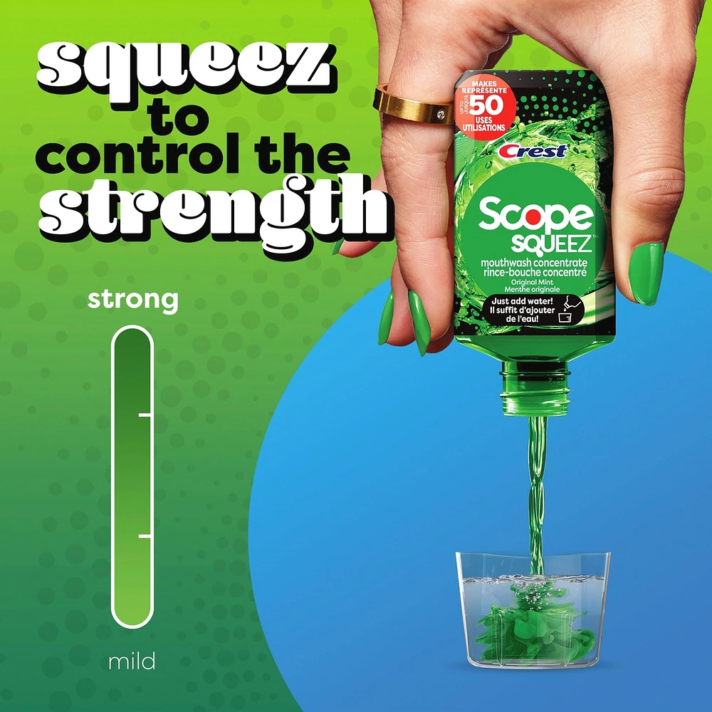 Scope Squeez Mouthwash Concentrate, Original Mint Flavour, Equal Uses up to 1L Bottle vs 1L Scope Outlast Mouthwash, Squeez to Control the Strength