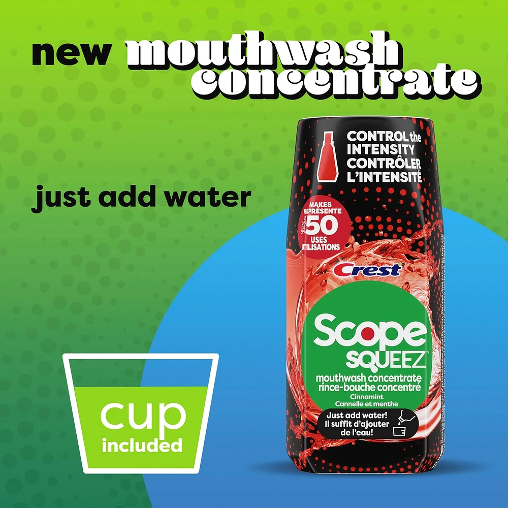 Scope Squeez Mouthwash Concentrate, Cinnamint Flavour, Equal Uses up to 1L Bottle *vs 1L Scope Outlast Mouthwash, Squeez to Control the Strength
