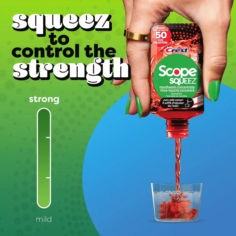 Scope Squeez Mouthwash Concentrate, Cinnamint Flavour, Equal Uses up to 1L Bottle *vs 1L Scope Outlast Mouthwash, Squeez to Control the Strength