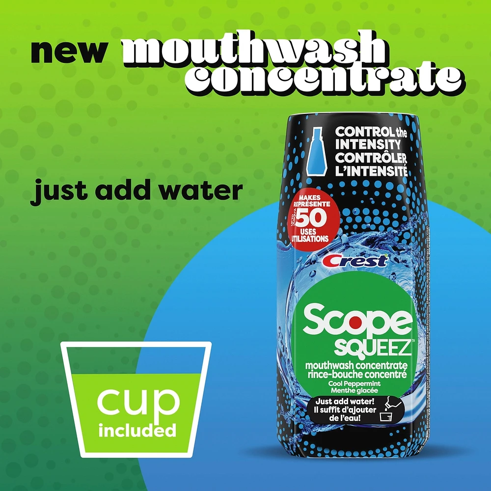 Scope Squeez Mouthwash Concentrate, Cool Peppermint Flavour, Equal Uses up to 1L Bottle *vs 1L Scope Outlast Mouthwash, Squeez to Control the Strength