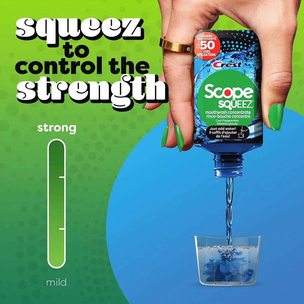 Scope Squeez Mouthwash Concentrate, Cool Peppermint Flavour, Equal Uses up to 1L Bottle *vs 1L Scope Outlast Mouthwash, Squeez to Control the Strength