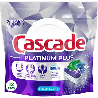 Sachets de détergent pour lave-vaisselle Platinum Plus ActionPacs, Parfum frais, 12 unités