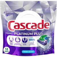 Sachets de détergent pour lave-vaisselle Platinum Plus ActionPacs, Parfum frais, 12 unités