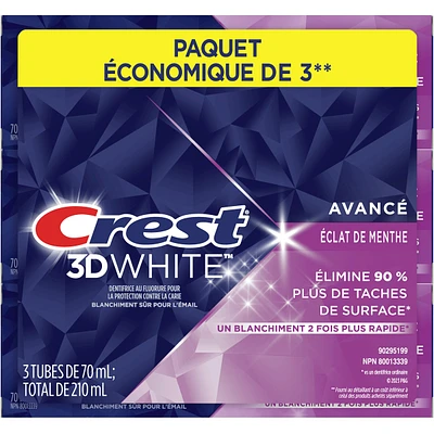 Crest 3D White Advanced, Whitening Toothpaste Radiant Mint, 70- mL, Pack of 3