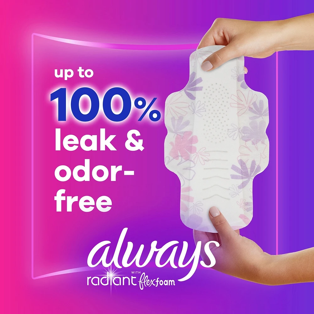 Radiant Feminine Pads for Women, Size 3 Heavy, with Wings, Light Clean Scent