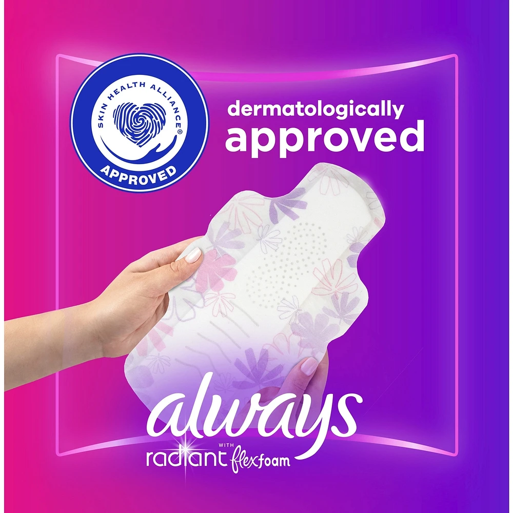 Radiant Feminine Pads for Women, Size 3 Heavy, with Wings, Light Clean Scent