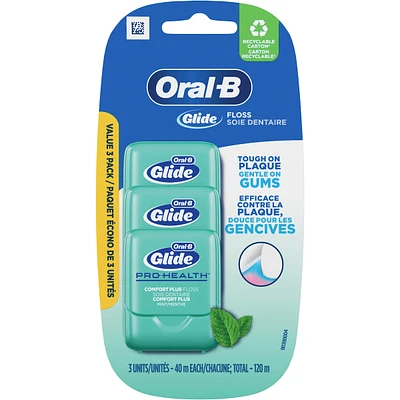 Oral-B Glide Pro-Health Comfort Plus Dental Floss, Extra Soft, Value 3 Pack (40m Each)
