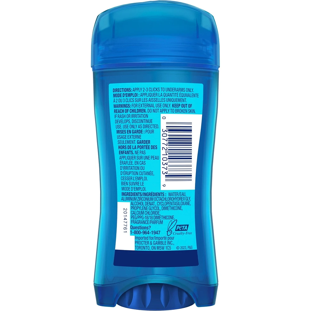 Antisudorifique désodorisant en gel clarté Secret Outlast pour femmes, Fraîcheur après-douche
