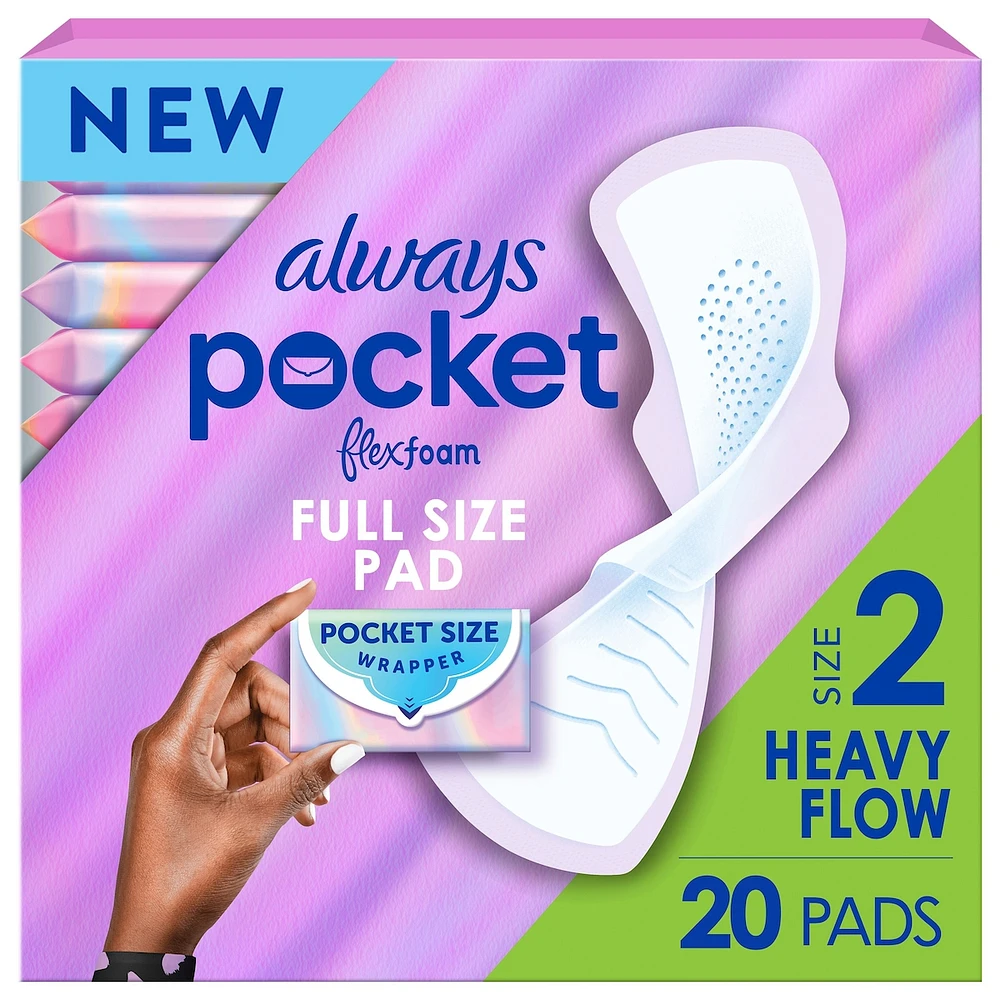 Pocket Feminine Pads with FlexFoam, Size 2, Heavy Flow, with Wings