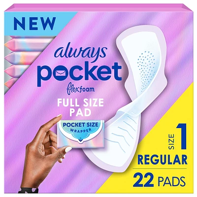 Pocket Feminine Pads with FlexFoam, Size 1, Regular, with Wings
