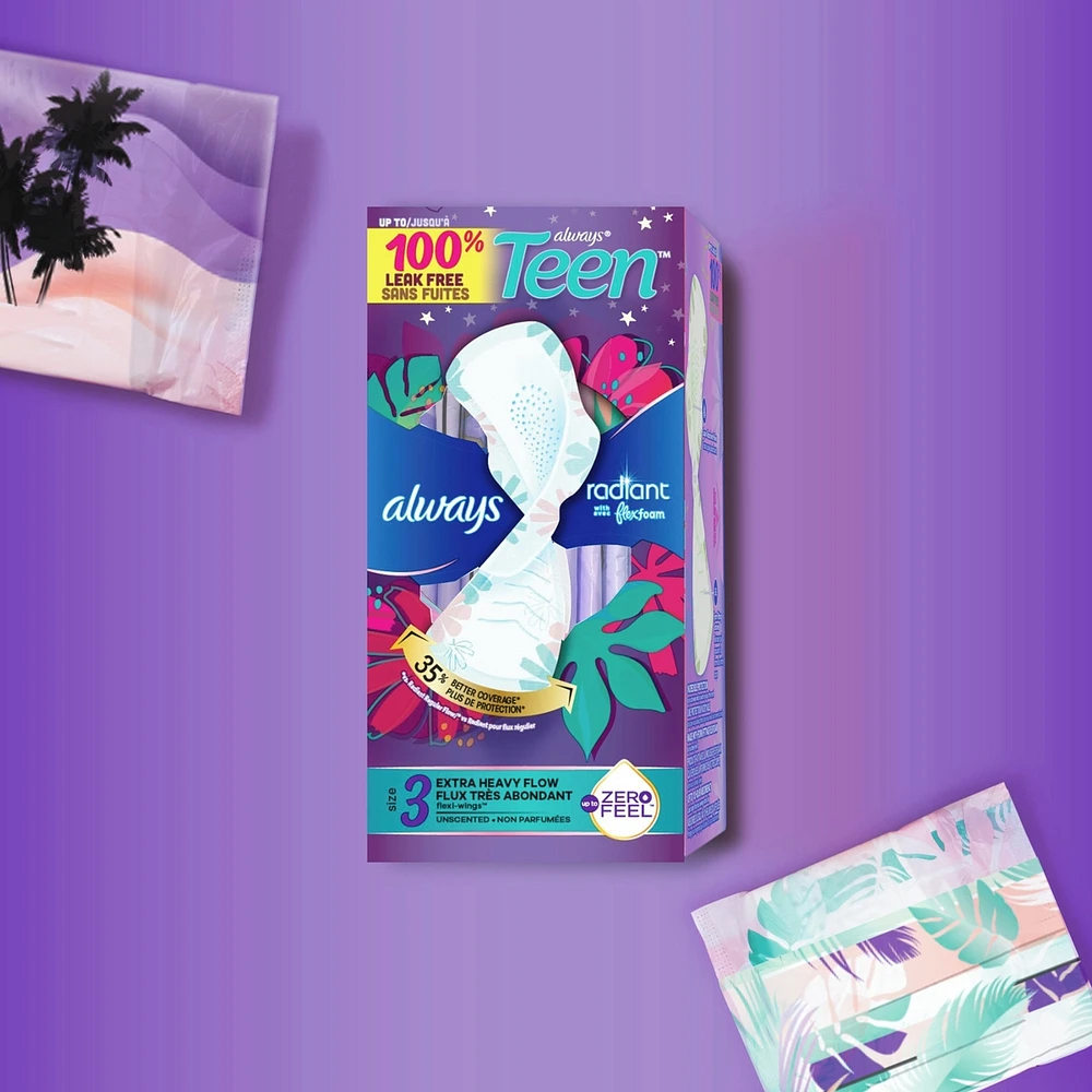 Radiant Teen Pads, Size 3, Extra Heavy, with Wings, Unscented