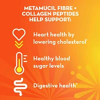 Fibre+ Collagen Peptides, Psyllium Husk Powder, Plant Based Fibre, Sugar-Free with Stevia, Orange Flavoured