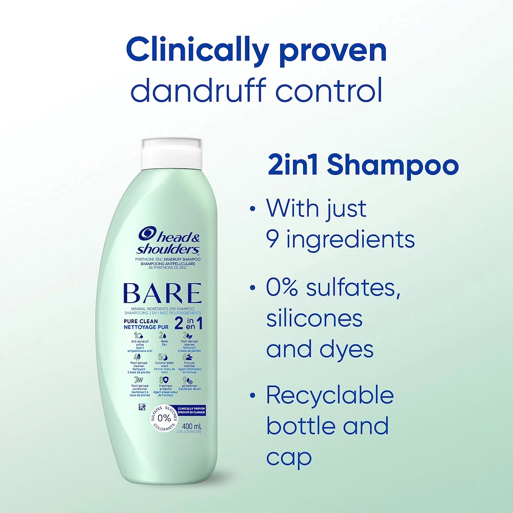 BARE Pure Clean 2in1 Dandruff Shampoo and Conditioner, Anti-Dandruff Treatment