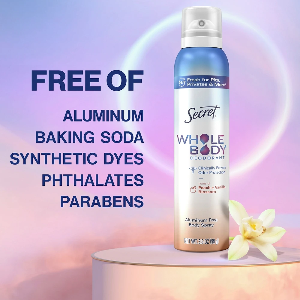 Whole Body Aluminum Free Deodorant for Women Body Spray Peach & Vanilla