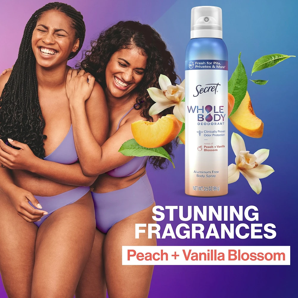 Whole Body Aluminum Free Deodorant for Women Body Spray Peach & Vanilla