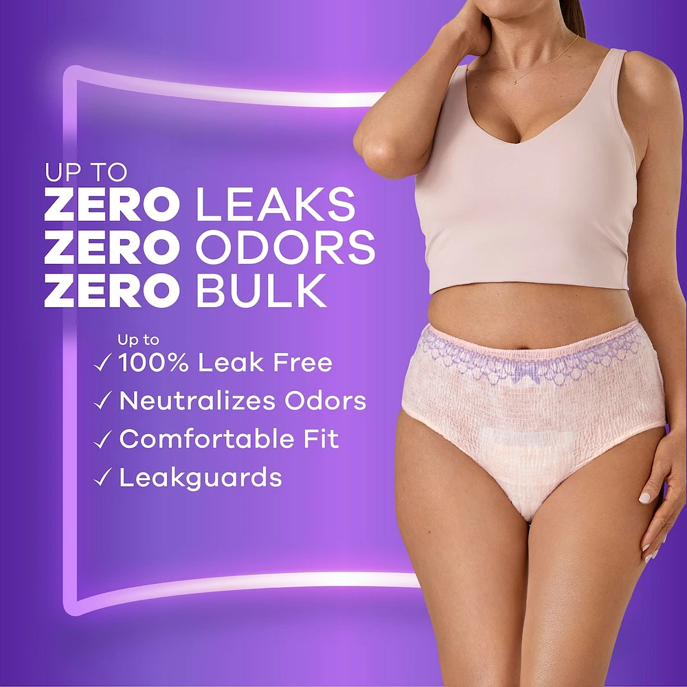Adult Incontinence Underwear for Women and Postpartum Underwear, XL, Up to 100% Bladder Leak Protection, 17 CT