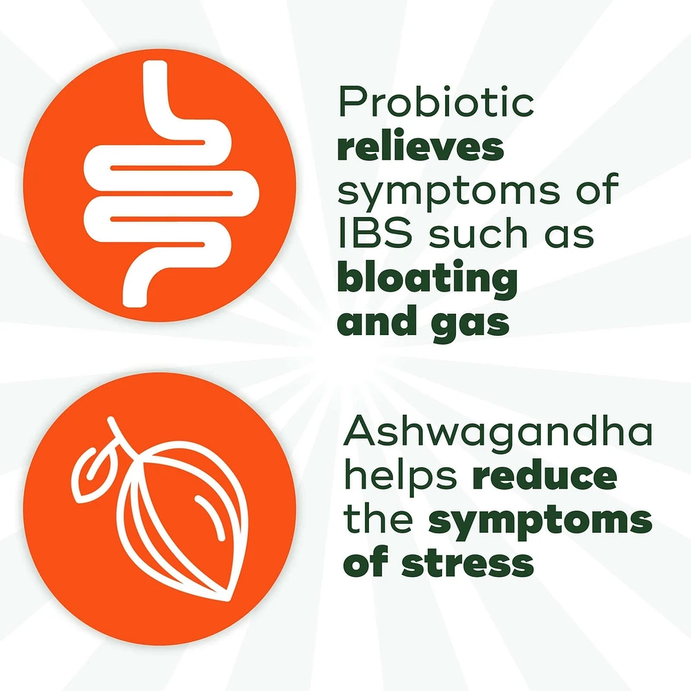 Probiotic, Bloating + Digestive Stress Relief, Probiotic for Women and Men with Ashwagandha, Probiotic for Gut Health, Helps Relieve Symptoms of Irritable Bowel Syndrome (IBS) such as Bloating, Gas, and Abdominal Discomfort, 28 Capsules