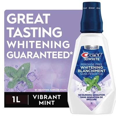 3D White Peroxide-Free Mouthwash/Mouth Rinse, Great Tasting Whitening Guaranteed, Alcohol-Free, Clean Mint Flavor, 1 L